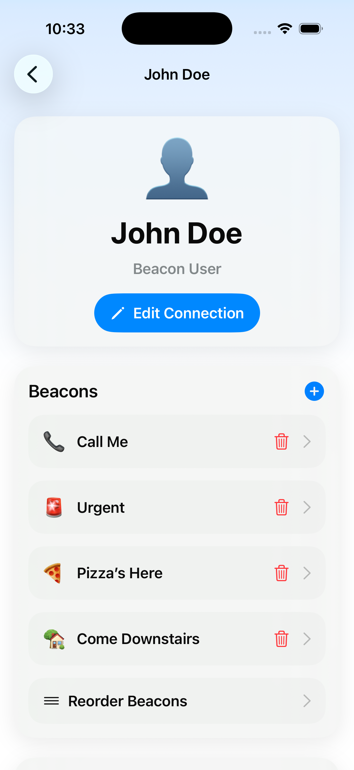 Connection settings screen
